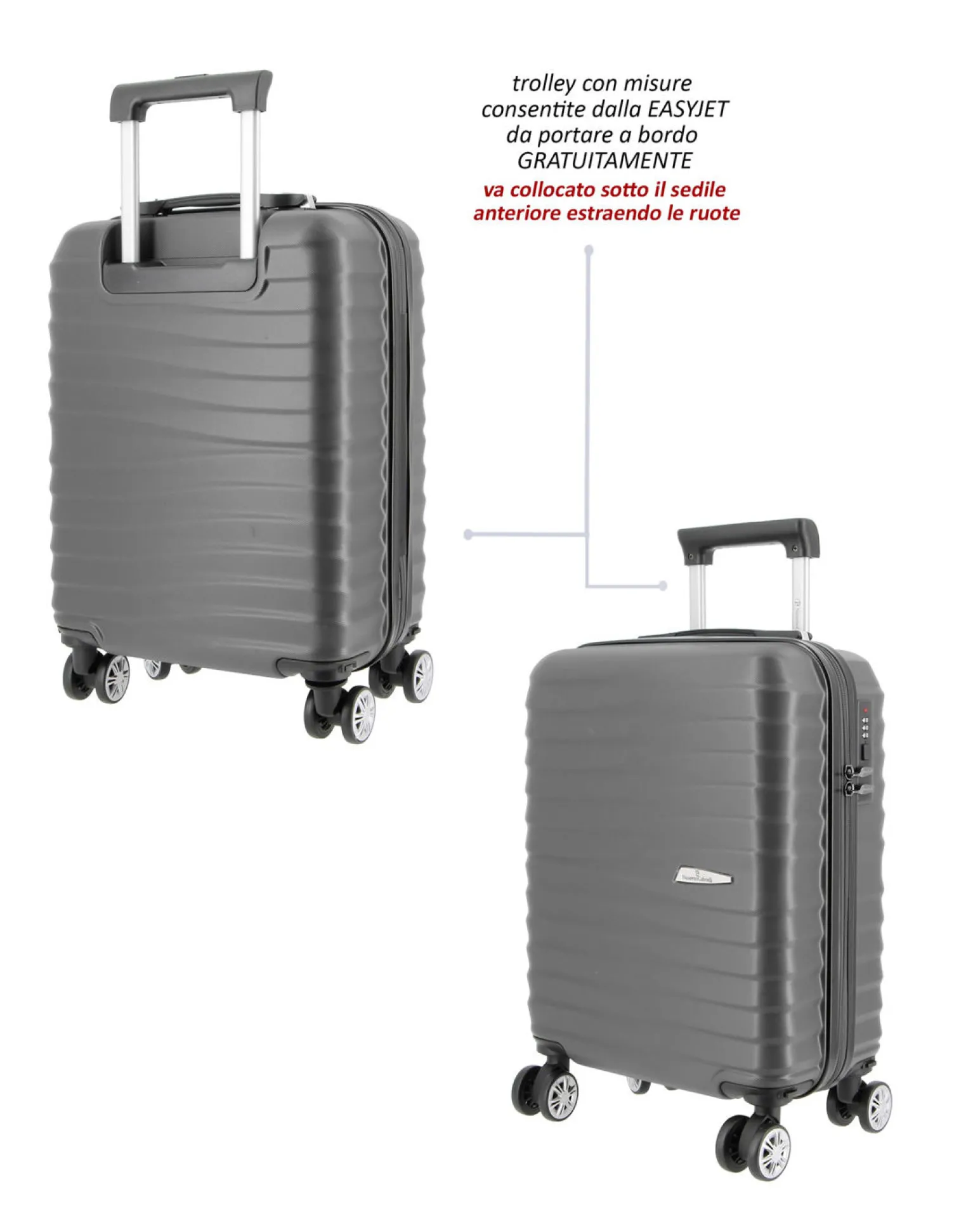 NAZARENO GABRIELLI - TROLLEY GRIGIO IN ABS 4 RUOTE