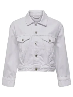 NEON & NYLON by Only - GIUBBINO CROPPED DENIM BIANCO, TASCHE CON PATTA