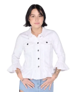 NEON&NYLON - Giubbino jeans Frill bianco denim