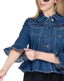 NEON&NYLON - Giubbino jeans Frill blue denim