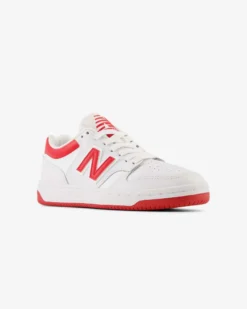 NEW BALANCE 480 - Sneaker da donna bianche e rosse in VERA PELLE con suola in gomma