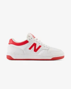 NEW BALANCE 480 - Sneaker da donna bianche e rosse in VERA PELLE con suola in gomma