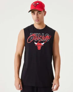 NEW ERA - Canotta bianca da uomo in cotone con logo Chicago Bulls