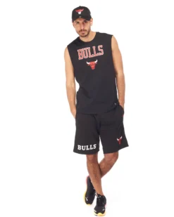 NEW ERA - Canotta da uomo nera in cotone con logo Chicago Bulls