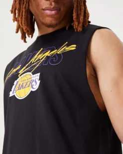 NEW ERA - Canotta nera da uomo in cotone con logo Los Angeles Lakers