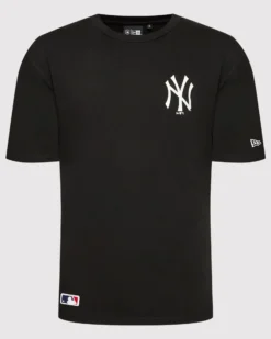 NEW ERA - T shirt girocollo da uomo nera in cotone con logo bianco