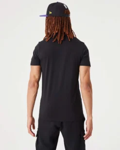 NEW ERA - T shirt girocollo da uomo nera in cotone con logo Los Angeles Lakers