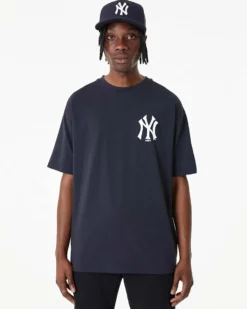 NEW ERA - T shirt oversize da uomo blu scuro con logo bianco
