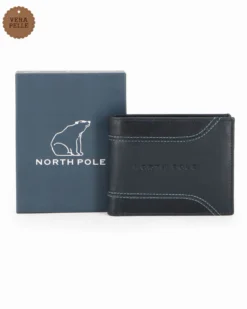 NORTH POLE - Portafoglio blu da uomo in VERA PELLE
