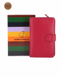 NORTH POLE - Portafoglio rosso in VERA PELLE da donna con pattina