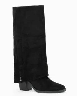 NUA' - Stivale nero scamosciato con risvolto e zip laterale, tacco 7,5CM