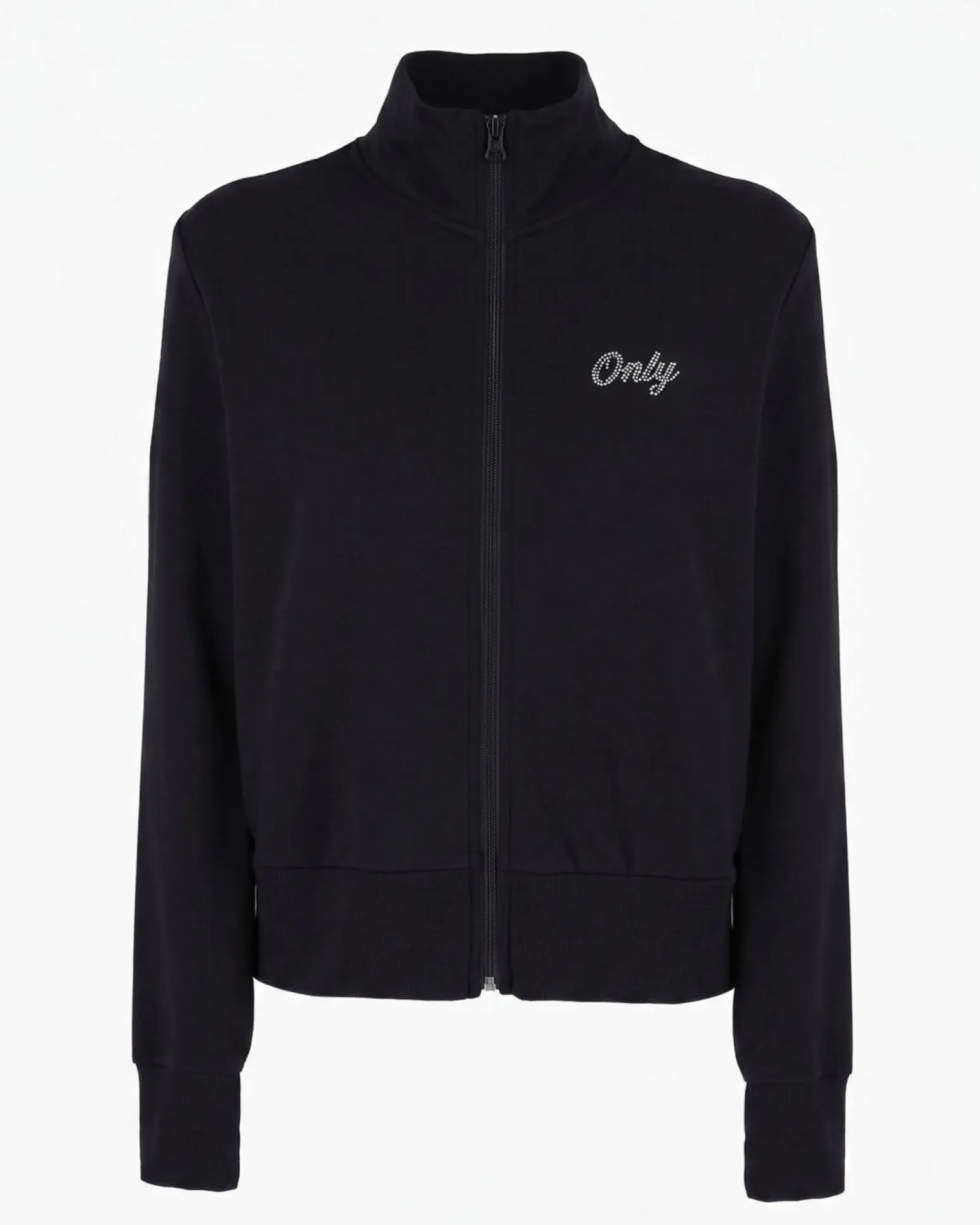 ONLY - FELPA FULL ZIP NERA CON LOGO STRASS DA DONNA, 10107