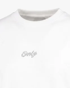 ONLY - MAGLIA MANICA LUNGA BIANCA  CON LOGO STRASS DA DONNA, 10114