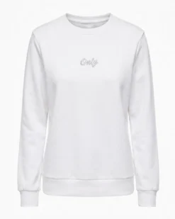 ONLY - MAGLIA MANICA LUNGA BIANCA  CON LOGO STRASS DA DONNA, 10114
