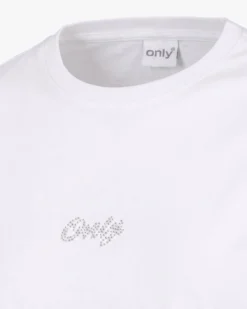 ONLY -  T-SHIRT MEZZA MANICA BIANCA DA DONNA CON  LOGO STRASS -  10125