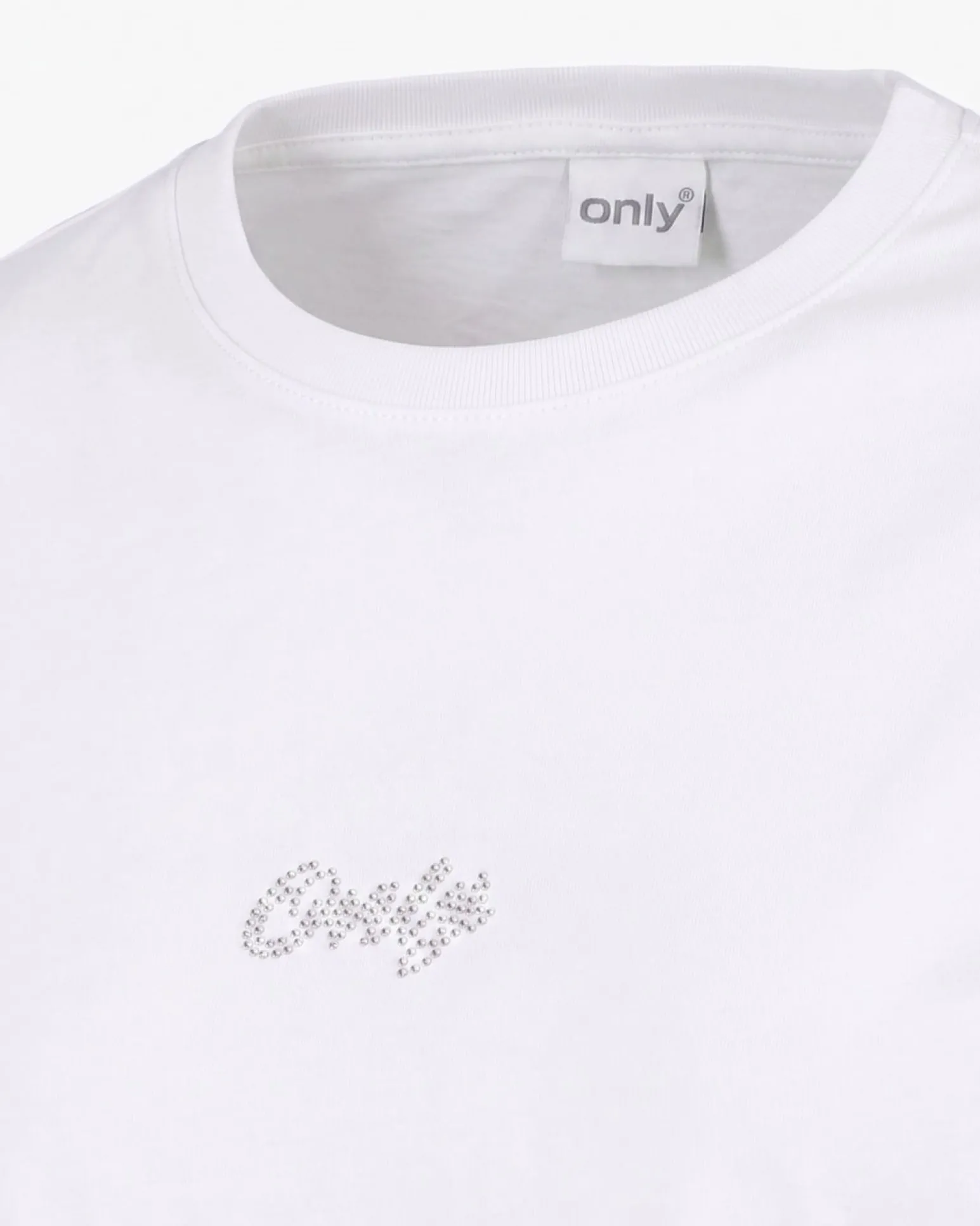 ONLY - T-SHIRT MEZZA MANICA BIANCA DA DONNA CON LOGO STRASS - 10125
