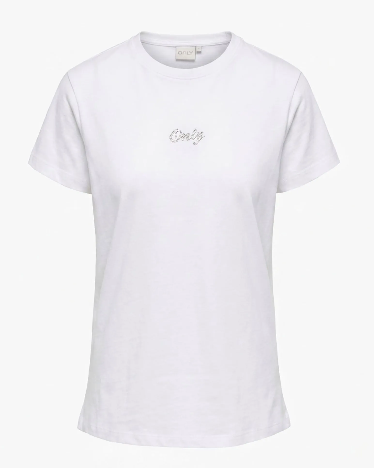 ONLY - T-SHIRT MEZZA MANICA BIANCA DA DONNA CON LOGO STRASS - 10125