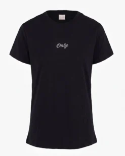ONLY -  T-SHIRT MEZZA MANICA NERA DA DONNA CON  LOGO STRASS -  10124