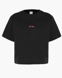 ONLY - T-SHIRT MEZZA MANICA NERA CON DETTAGLI FUXIA DA DONNA  -  10100
