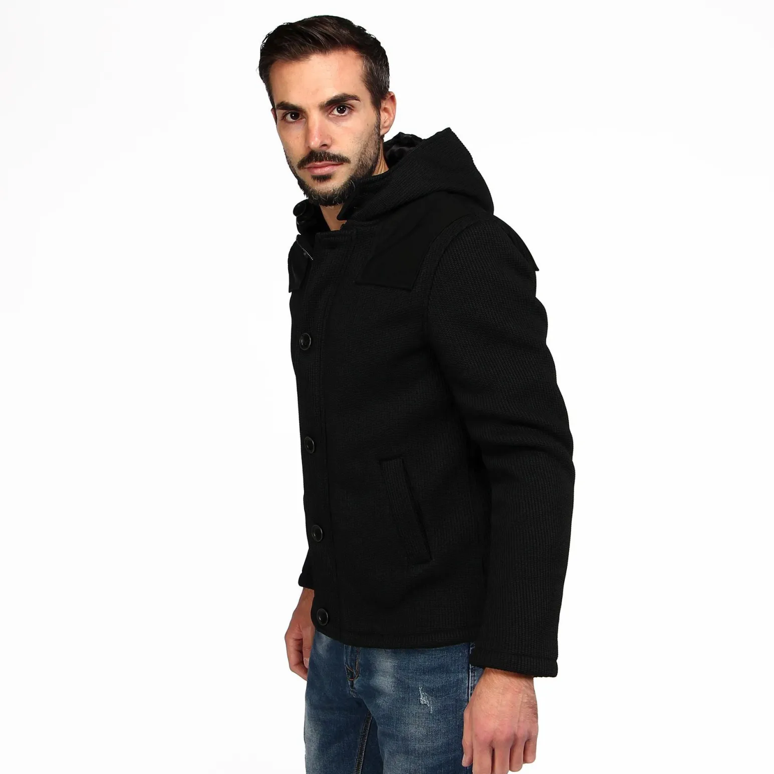 ON SPIRIT - GIACCA NERA CON CAPPUCCIO