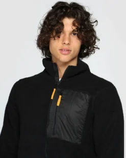 ON SPIRIT - Giacca sherpa da uomo nera in pile con zip frontale - ANTONIO