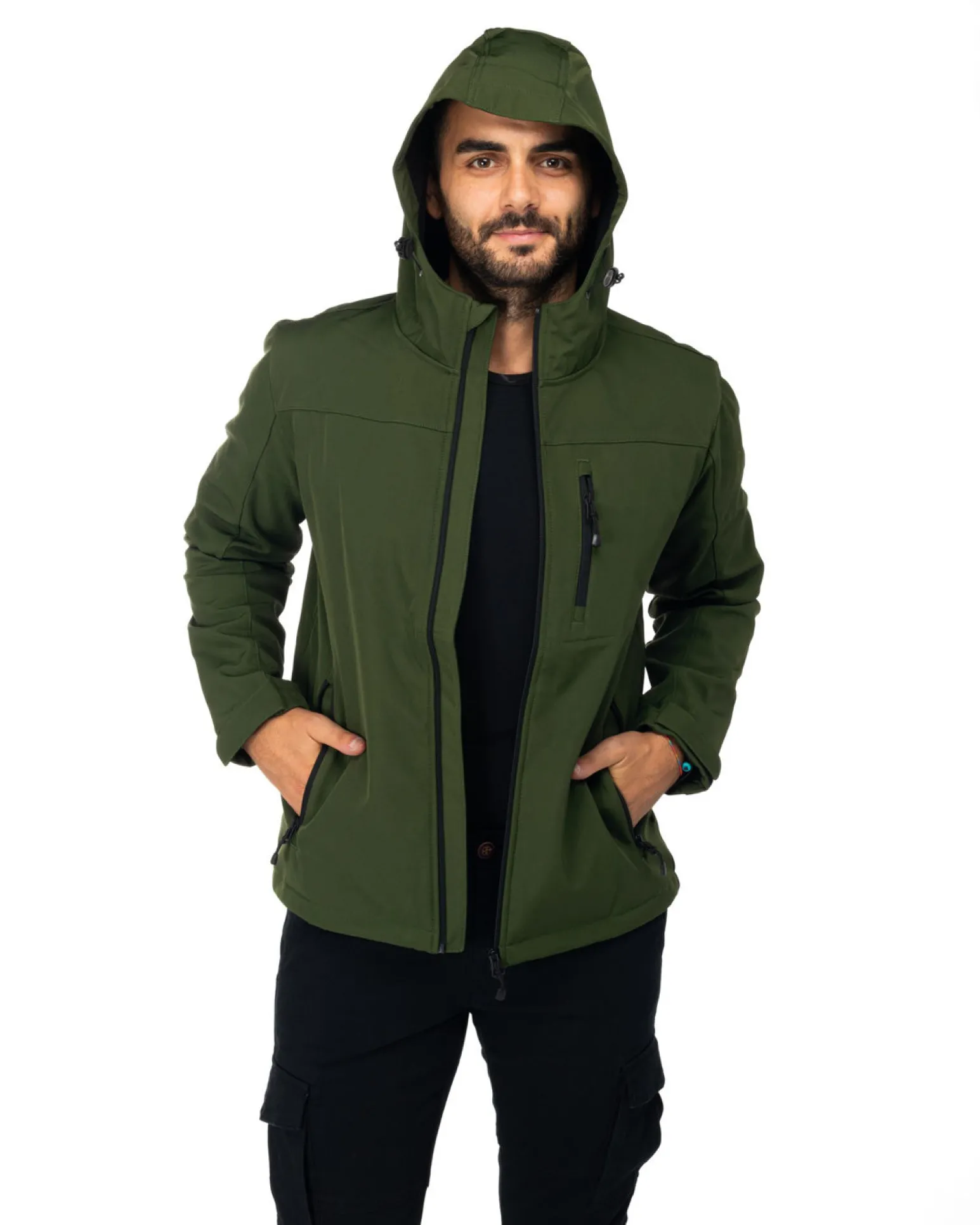 ON SPIRIT - GIACCA VERDE IN SOFTSHELL CON CAPPUCCIO DA UOMO AU01953