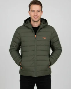 ON SPIRIT - GIUBBINO CON CAPPUCCIO FULL ZIP  DA UOMO VERDE CON DETTAGLI ARANCIONI FLUO, LEANDRO