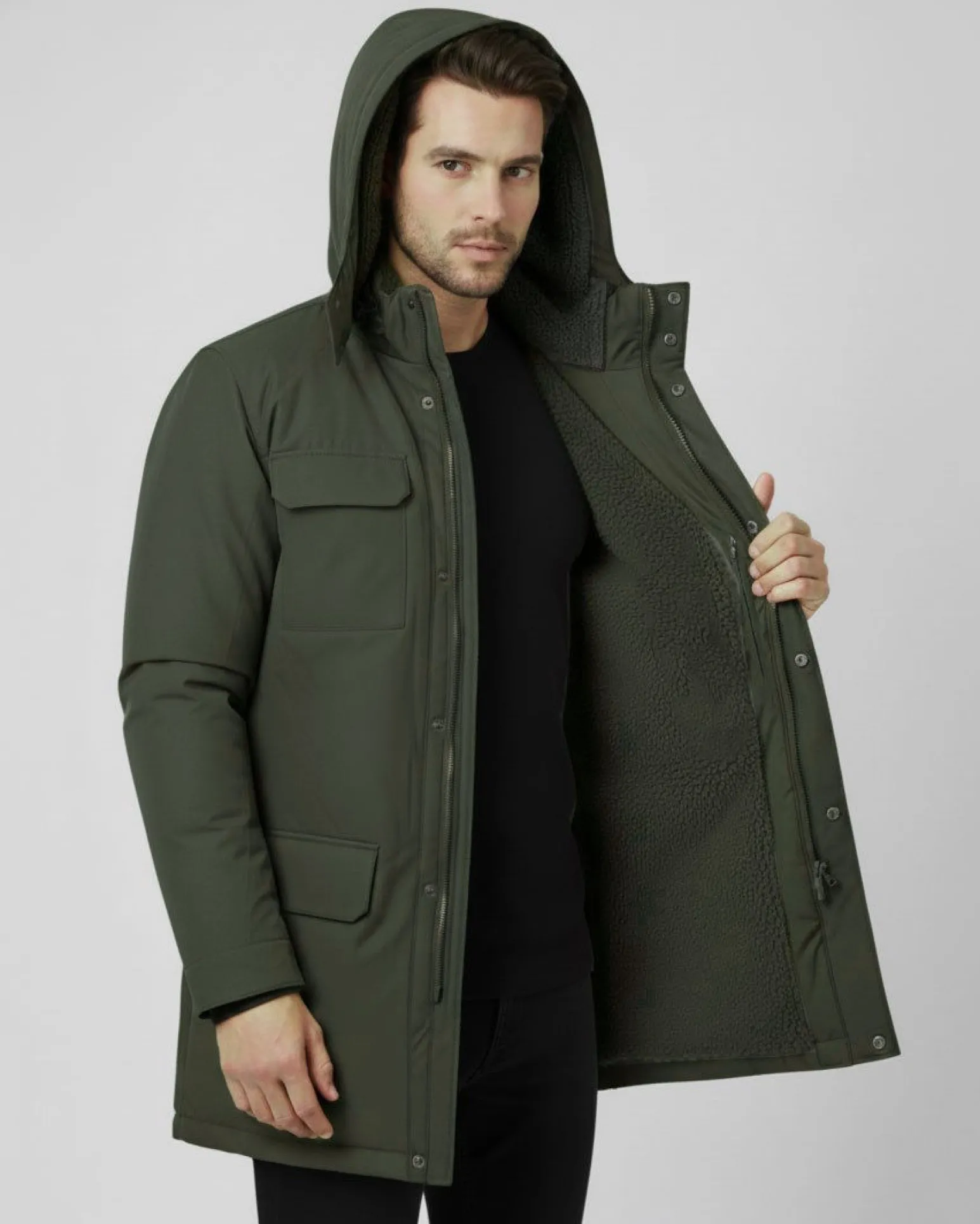 ON SPIRIT - GIUBBINO CON CAPPUCCIO FULL ZIP E BOTTONI DA UOMO VERDE MILITARE, GIDEON