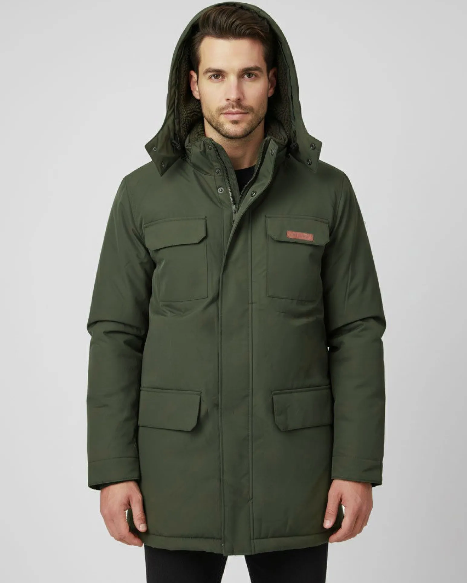 ON SPIRIT - GIUBBINO CON CAPPUCCIO FULL ZIP E BOTTONI DA UOMO VERDE MILITARE, GIDEON