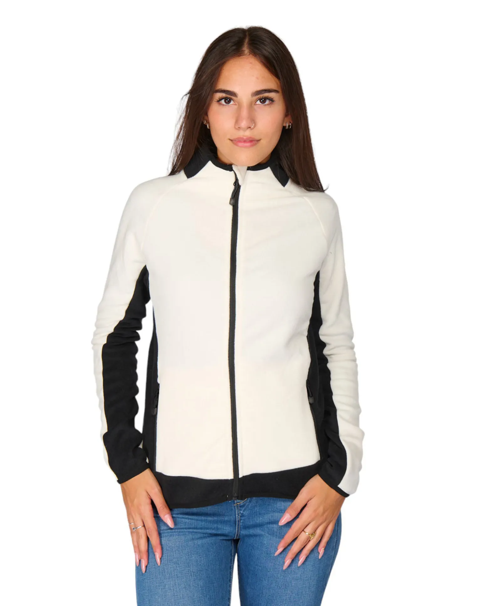 ON SPIRIT - MICROPILE DONNA FULL ZIP BIANCO E NERO - AGNESE