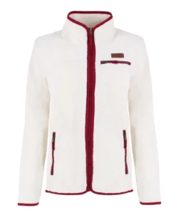 ON SPIRIT - PILE BIANCO CON FINITURE BORDEAUX  FULL ZIP DA DONNA IN TESSUTO SHERPA