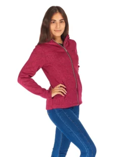 ON SPIRIT - Pile da donna fuchsia melange con cappuccio e zip frontale - LORETTA