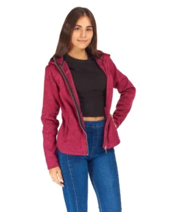 ON SPIRIT - Pile da donna fuchsia melange con cappuccio e zip frontale - LORETTA