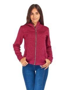 ON SPIRIT - Pile da donna fuchsia melange con cappuccio e zip frontale - LORETTA