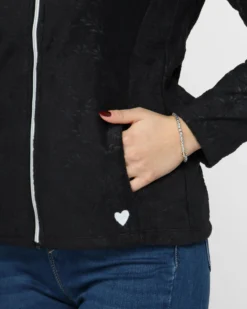 ON SPIRIT - Pile da donna nero con fantasia floreale e zip frontale