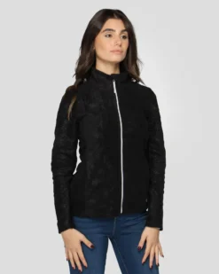 ON SPIRIT - Pile da donna nero con fantasia floreale e zip frontale