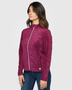 ON SPIRIT - Pile da donna viola con fantasia floreale e zip frontale