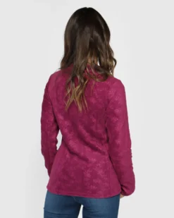 ON SPIRIT - Pile da donna viola con fantasia floreale e zip frontale