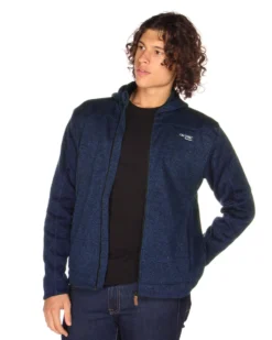 ON SPIRIT - Pile da uomo blu melange con zip frontale e cappuccio - LUIGI