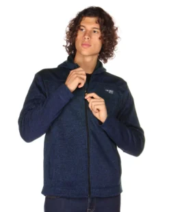 ON SPIRIT - Pile da uomo blu melange con zip frontale e cappuccio - LUIGI