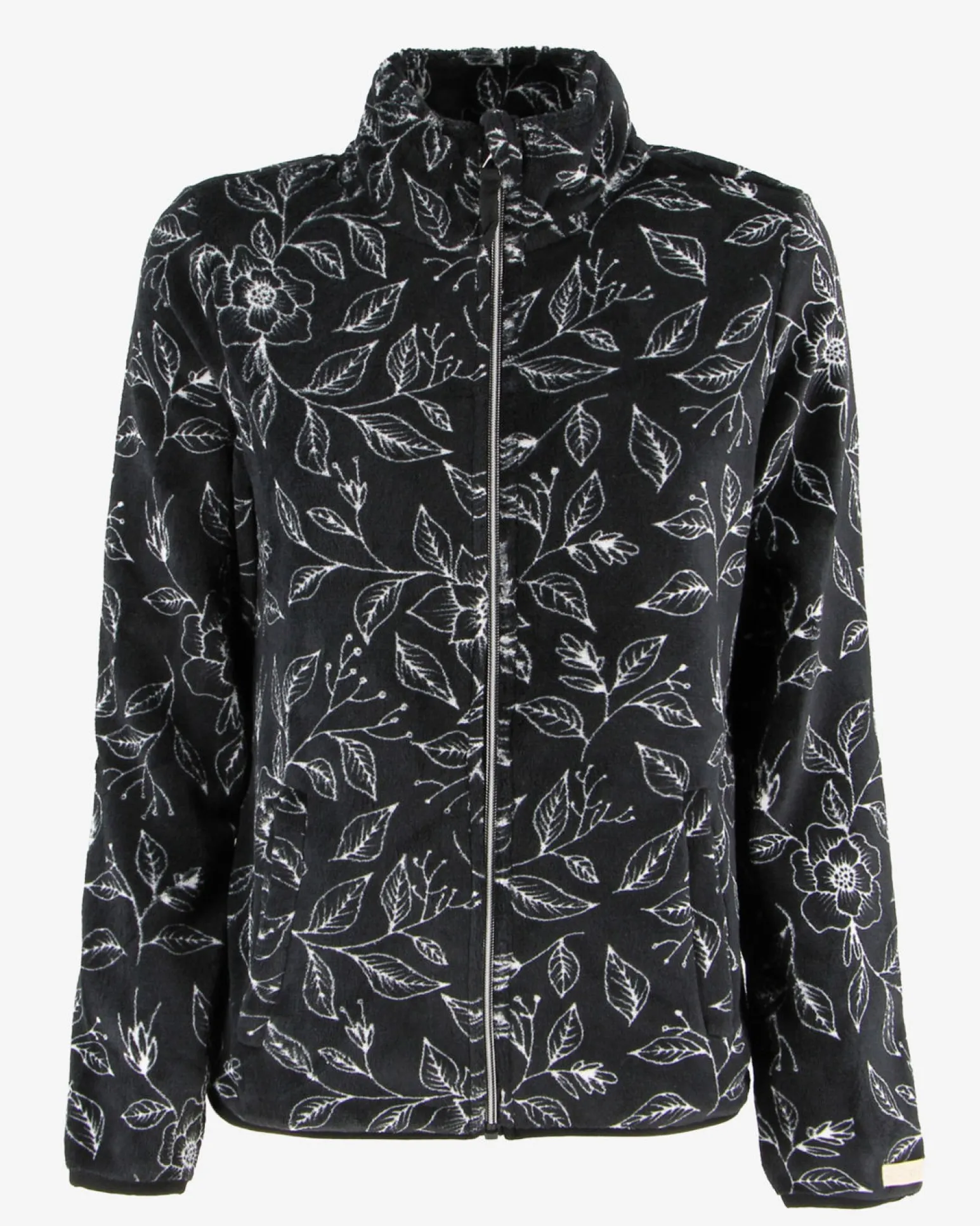 ON SPIRIT - PILE DONNA FULL ZIP NERO E FIORI BIANCHI- ANIA