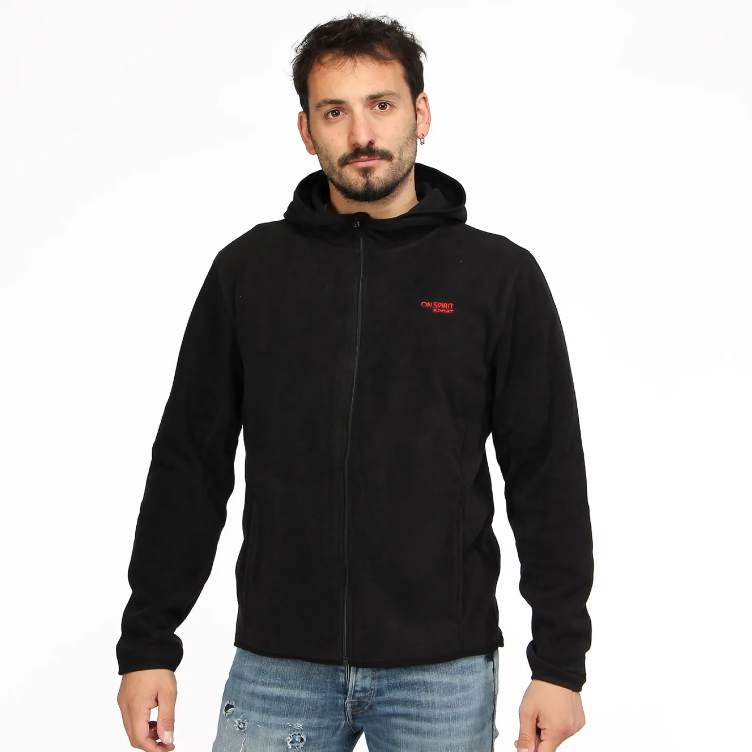 ON SPIRIT - PILE UOMO CON CAPPUCCIO FULL ZIP NERO - ANDREA
