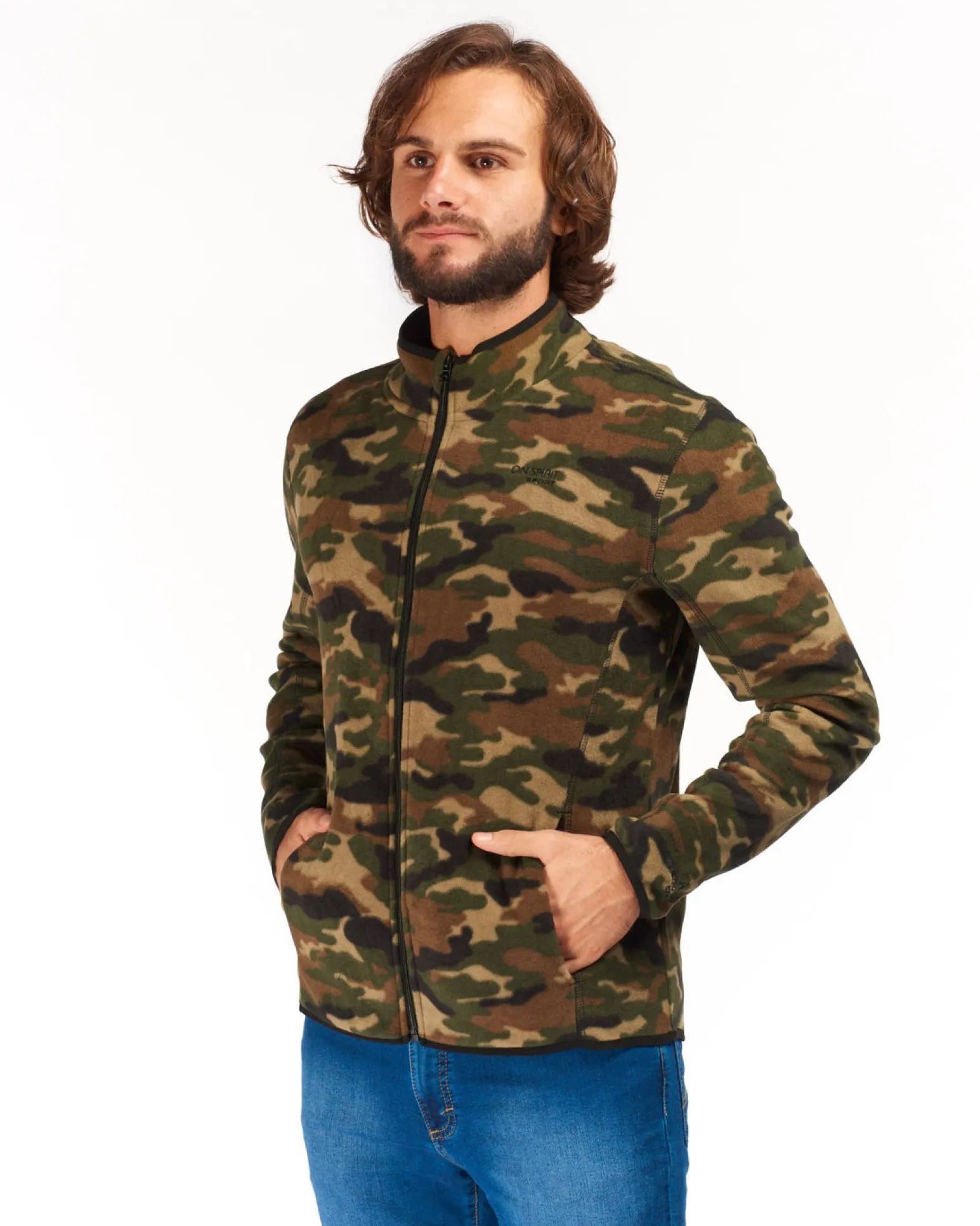 ON SPIRIT - PILE UOMO FULL ZIP FANTASIA MILITARE BEIGE, MARRONE, VERDE E NERO - ARTURO