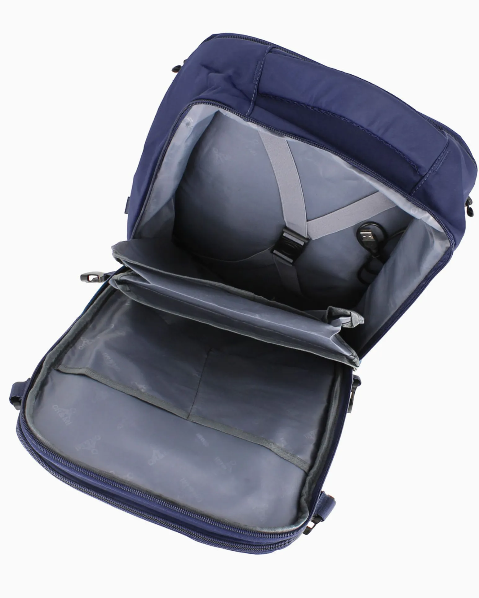 OR&MI - Zaino ufficio blu in nylon con fibbie laterali regolabili