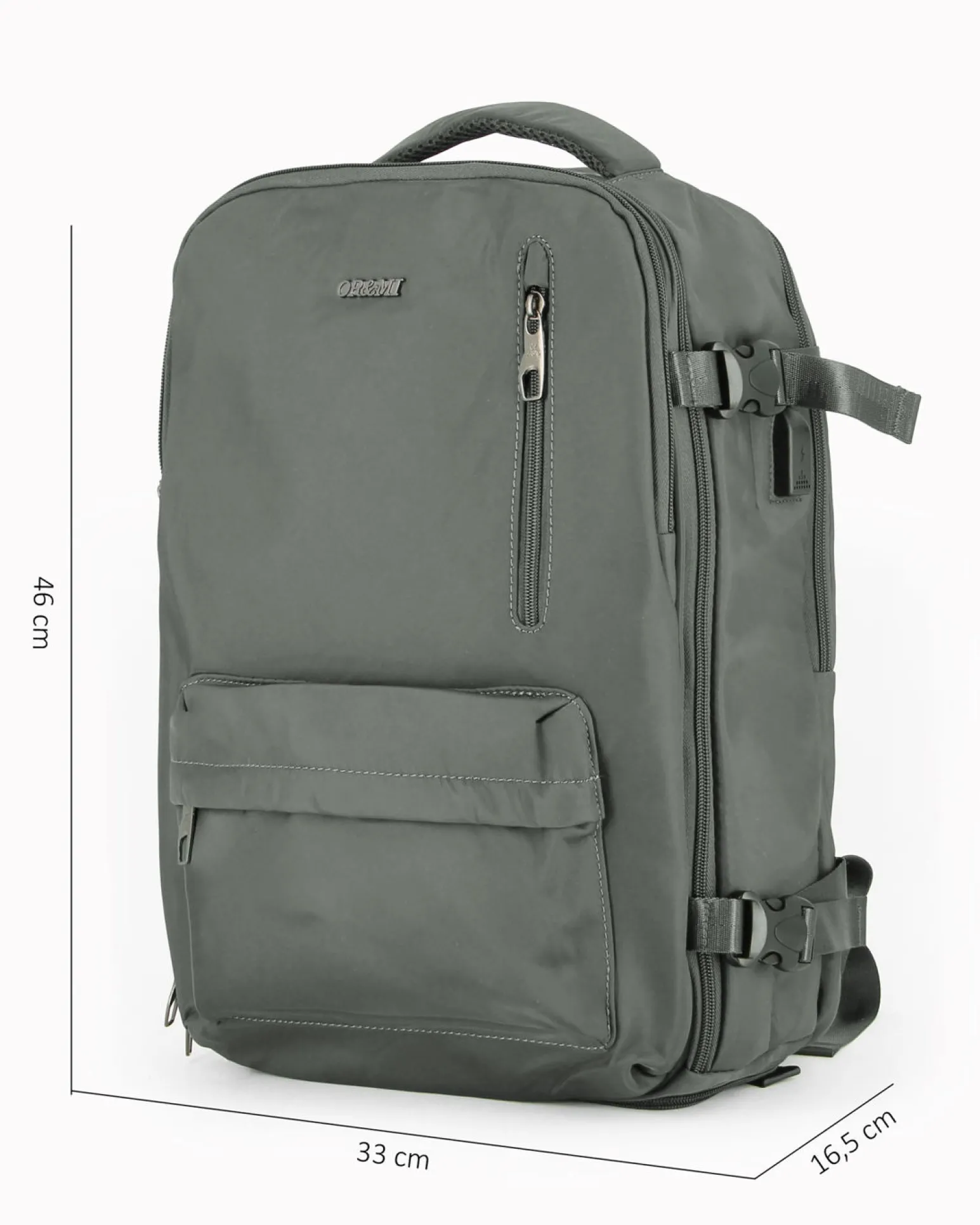 OR&MI - Zaino ufficio grigio in nylon con fibbie laterali regolabili
