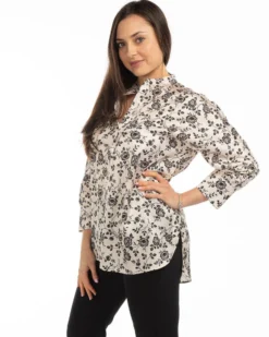 PAQUITA - BLUSA BIANCA A FANTASIA CON COLLO ALLA COREANA