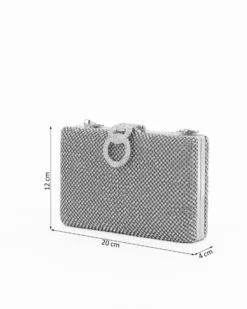 Pochette clutch argento con strass argento e chiusura tre anelli con strass - DIVAS