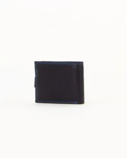 Portafoglio uomo blu  in VERA PELLE, con portaspicci, doppio scomparto banconote e chiusura con bottone  -You Young Coveri