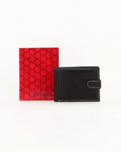 Portafoglio uomo nero  in VERA PELLE, con portaspicci, doppio scomparto banconote e chiusura con bottone  -You Young Coveri