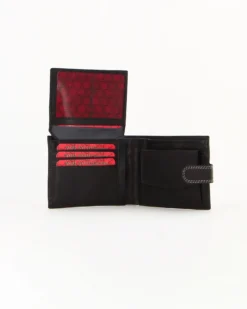 Portafoglio uomo nero  in VERA PELLE, con portaspicci, doppio scomparto banconote e chiusura con bottone  -You Young Coveri